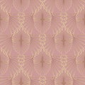 Vintage gold calligraphic 3d seamless pattern. Vector pink background wallpaper. Elegance swirl lines, abstract lace flowers. Lin