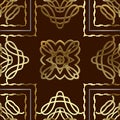 Vintage gold calligraphic 3d vector seamless pattern. Intricate ornamental dark red background. Arabesque style floral Royalty Free Stock Photo