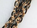 Vintage gold chain closeup fragment on white background. Unity of rings of one chain, concept of unity. Equipment for domestic Royalty Free Stock Photo