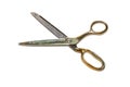 Vintage Gold Dressmakers or Tailors Large Open Scissors on White Background Royalty Free Stock Photo