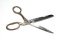 Vintage Gold Dressmakers or Tailors Large Open Scissors on White Background Royalty Free Stock Photo