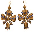 Vintage gold earrings with gemstones beads vector