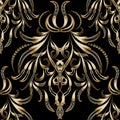 Vintage gold floral 3d seamless pattern. Vector patterned damask