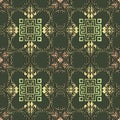 Vintage gold floral vector seamless pattern. Dark green ornamental Baroque style background. Repeat ornate backdrop. Vintage