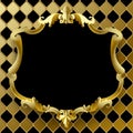 Vintage gold frame with black field on rhomboids background