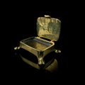 Vintage gold jewelry box on black isolated background