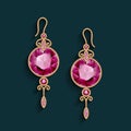 Vintage gold jewelry earrings with ruby gemstones