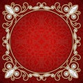Vintage gold jewelry frame on red background Royalty Free Stock Photo