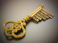 Vintage gold key with business and success related words. 3D illustration Royalty Free Stock Photo