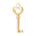 Vintage gold key insulated on white background. Royalty Free Stock Photo