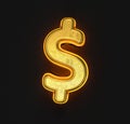 Vintage gold metal alphabet with yellow outline and backlight - dollar - peso sign isolated on black background, 3D illustration Royalty Free Stock Photo