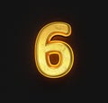 Vintage gold metallic alphabet with orange outline and backlight - number 6 isolated on black, 3D illustration of symbols Royalty Free Stock Photo
