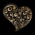 Vintage gold ornamental love heart pattern. Hand drawn line art Royalty Free Stock Photo