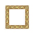 Vintage gold picture frame decorative with beauty flower patterns on and glass  isolated on white background , clipping path Royalty Free Stock Photo