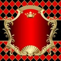 Vintage gold and red banner with a crown on on red and black rho