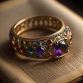Vintage gold ring with colored precious gemstone Royalty Free Stock Photo