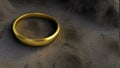 Vintage gold ring lies on the dry gray ground. The lost ring lies on the dirty cracked ground. Generated AI.