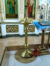 Vintage golden candlestick in the orthodox church