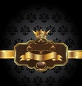 Vintage golden emblem on black floral background