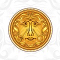 Vintage golden face or god sun