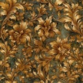 Vintage golden floral pattern wallpaper with black textured old leather background Royalty Free Stock Photo