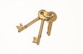 Vintage golden keys isolated on white background Royalty Free Stock Photo