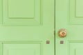 Vintage golden knob on the green door. Royalty Free Stock Photo
