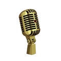 Vintage golden retro michrophone realistic. Old school hanging mic vector illustration. Classic style metallic microphone. Voice Royalty Free Stock Photo