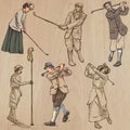 Vintage Golf and Golfers - Hand drawn vectors, freehands Royalty Free Stock Photo