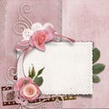 Vintage gorgeous background with card, roses, pearls Royalty Free Stock Photo