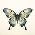 Vintage Gothic Butterfly Tattoo Design In Blue And White