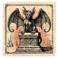 Vintage Gothic Demon Stamp With Symbolic Elements