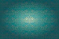 vintage Gothic horizontal background in turquoise with gold with classic Baroque pattern