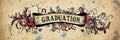 Vintage graduation banner with intricate floral designs, nostalgic and ornate