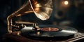 Vintage Gramophone Antique Phonograph Playing Vinyl Record Royalty Free Stock Photo