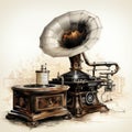 Vintage Gramophone Illustration - Get a Unique Piece of Music History Royalty Free Stock Photo