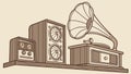 Vintage Gramophone and Speakers for Classic Audio, vector design Generative AI Royalty Free Stock Photo