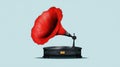 Vintage gramophone with vibrant red horn Royalty Free Stock Photo