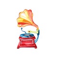 Vintage Gramophone. Watercolor illustration on a white background. Royalty Free Stock Photo