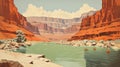 Vintage Grand Canyon National Park Beach Postcard 1970s Color Blocking Royalty Free Stock Photo