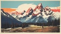 Vintage Grand Teton National Park Postcard: Bold Lithographic Mountain Ranges In Summer Sun