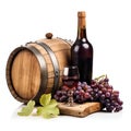 Vintage Grape Wine Bottle and Barrel Isolated on White Background. Generative ai