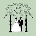 Vintage graphic Chuppah. Religious Jewish wedding canopy for. Bride and groom. Flat. Vector illustration on 