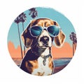 Vintage Graphic Design Beagle With Sunglasses And Palm Trees