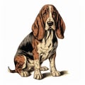 Vintage Graphic Design: Detailed Shaded Basset Hound Dog Illustration Royalty Free Stock Photo