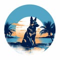 Vintage Graphic Design: German Shepherd On Newport Beach