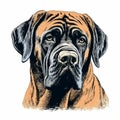 Mastiff Dog Screen Print: Dark, White, And Amber Gentle Expressions