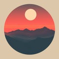 Serenity In The Sun: A Minimalistic Japanese Sunset Illustration Royalty Free Stock Photo