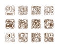 Vintage graphic maya glyphs, inca and aztec zodiac ornaments and symbols in old american indian style.Vector