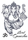 Vintage graphic style Lord Ganesha. High-quality vector illustration, tattoo art, yoga, Indian, spa, religion, boho design. Royalty Free Stock Photo